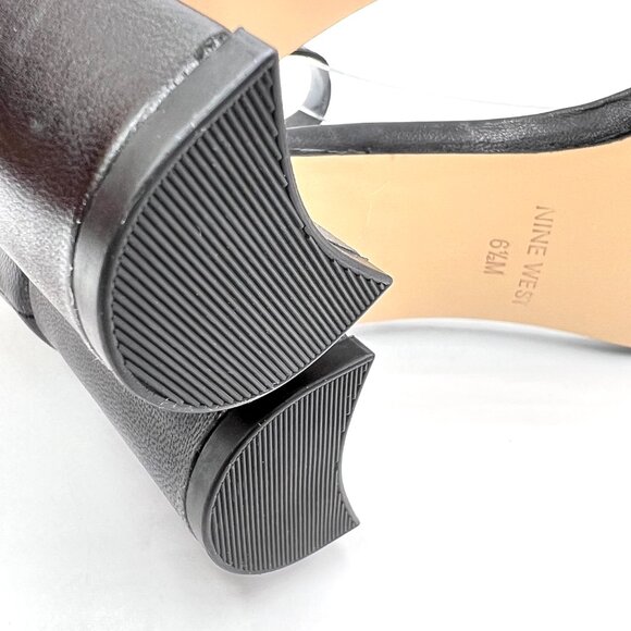 Nine West Womens Pruce Black Leather Block Heel Open Toe Sandals Heels Shoes 6.5 - Picture 10 of 13